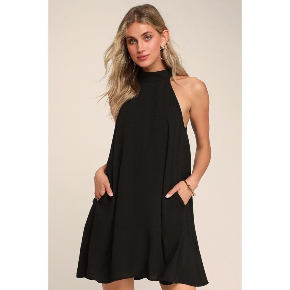 Lulus Love Of Mine Black Halter Swing Dress - Size XL
